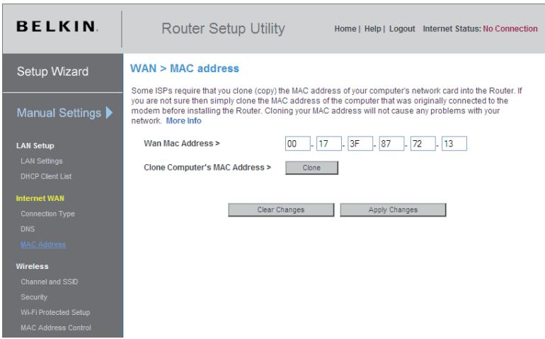 BELKIN MODEM-ROUTEUR SANS FIL N1 VISION #F5D8632FR4A - Configuration de l'Adresse MAC - 1