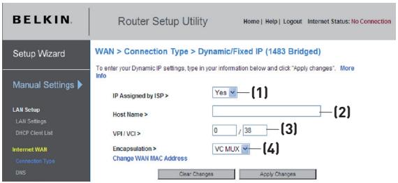 BELKIN MODEM-ROUTEUR SANS FIL N1 VISION #F5D8632FR4A - Configuration de votre type de connexion avec IP Dynamique/Fixe (1483 Bridged) - 1