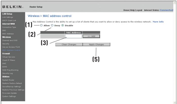 BELKIN MODEM-ROUTEUR SANS FIL N1 VISION #F5D8632FR4A - Dresser une liste d'ordinateurs « autorisés » - 1
