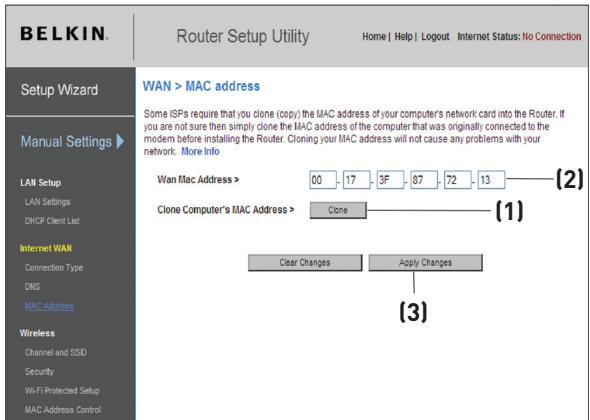 BELKIN MODEM-ROUTEUR SANS FIL N1 VISION #F5D8632FR4A - Saisie d'une adresse MAC spécifique - 1