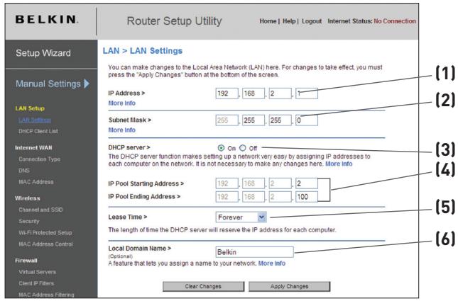 BELKIN MODEM-ROUTEUR SANS FIL N1 VISION #F5D8632FR4A - Modification des paramètres de réseau local (LAN) - 1