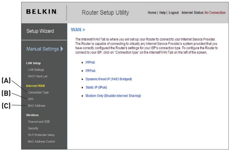 BELKIN MODEM-ROUTEUR SANS FIL N1 VISION #F5D8632FR4A - Étape 4 Configuration du routeur pour la connexion à votre Fournisseur d'accès à Internet (FAI) - 1