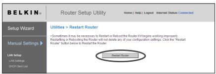BELKIN MODEM-ROUTEUR SANS FIL N1 VISION #F5D8632FR4A - Redémarrer le routeur pour rétablier le fonctionnement normal - 1
