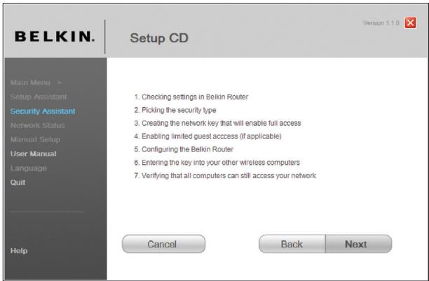 BELKIN MODEM-ROUTEUR SANS FIL OPTIMISÉ #F6D4630ED4A - Étape 3 : Configuration de la sécurité sans fil – Exécutez l'assistant de sécurité - 2