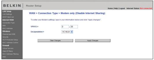 BELKIN MODEM-ROUTEUR SANS FIL OPTIMISÉ #F6D4630ED4A - Configuration de votre connexion pour désactiver le partage de l'Internet - 1