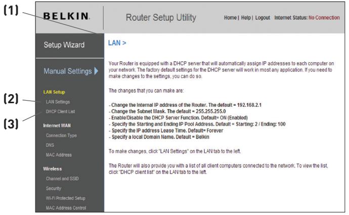 BELKIN N1 VISION WIRELESS MODEM ROUTER - Visualisation des paramètres du réseau local (LAN) - 1