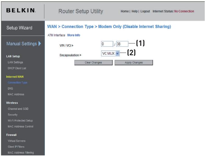 BELKIN N1 VISION WIRELESS MODEM ROUTER - Configuration de votre connexion pour désactiver le partage de l'Internet - 1