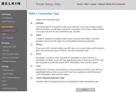 BELKIN ROUTEUR SANS FIL G #F5D7234ED4 - Définition du type de connexion - 1