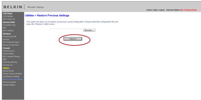 BELKIN ROUTEUR SANS FIL G #F5D7234ED4 - Rétablissement d'une configuration précédente - 1