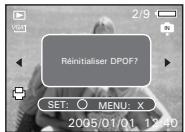 Réinitialiser DPOF? SET: ○ MENU: X 2/9 2005/01/01 12:40