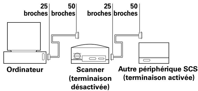 25 broches 50 broches Ordinateur Scanner (terminaison désactivée) 25 broches 50 broches Autre périphérique SCS (terminaison activée)