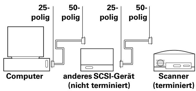 25- polig 50- polig 25- polig 50- polig Computer anderes SCSI-Gerät (nicht terminiert) Scanner (terminiert)