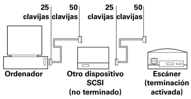 25 clavijas 50 clavijas 25 clavijas 50 Organador Otro dispositivo SCSI (no terminado) Escáner (terminación activada)