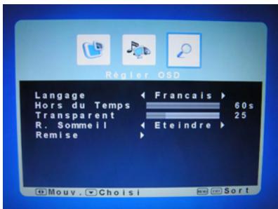 POLAROID TLU-02241C - MENU de configuration de l'osd : - 1