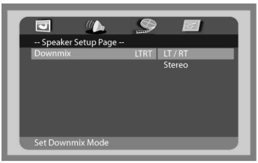 -- Speaker Setup Page -- Downmix LTRT LT / RT Stereo Set Downmix Mode