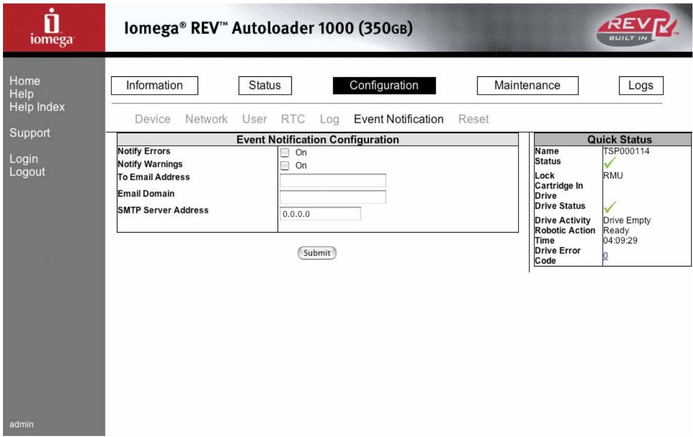 IOMEGA REV AUTOLOADER 1000 - Notification d'événements (event notification) - 1