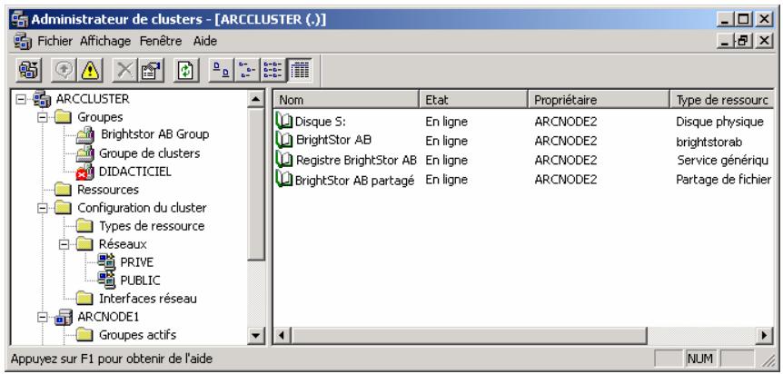 IOMEGA BRIGHTSTOR ARCSERVE BACKUP - Déplacement de l'adresse IP de cluster, du nom de cluster et du disque partagé à partir du groupe-temporaire - 1
