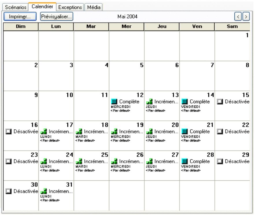 IOMEGA BRIGHTSTOR ARCSERVE BACKUP - Onglet calendrier - 1