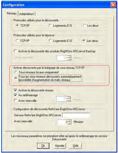 IOMEGA BRIGHTSTOR ARCSERVE BACKUP - Activation de la découverte via le balayage de sous-réseau tcp/ip - 4
