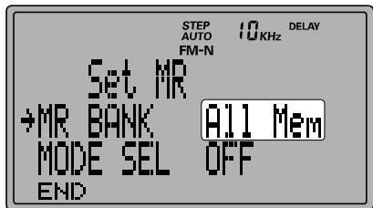 YAESU VR 5000 - Si vous souhaitez un scan mémoires sur tous les canaux mémoire: - 1