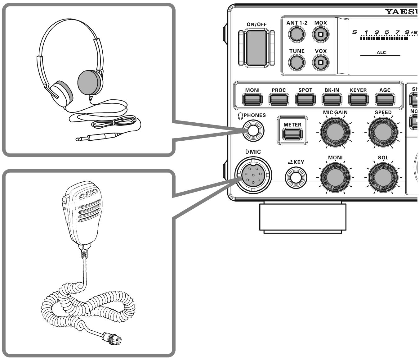 YAESU FT-950 - BRANCHEMENT DU MICROPHONE ET DES ÉCOUTEURS - 1