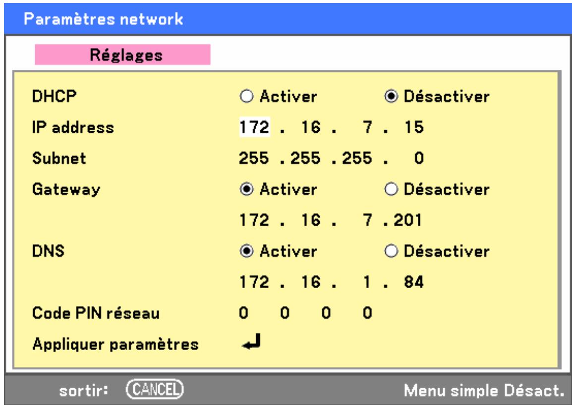 SANYO PDG-DXT10L - Paramètres network - 1