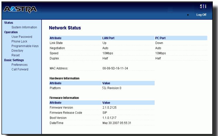 AASTRA 51I IP PHONE - Interface utiliseur Web Aastr - 3