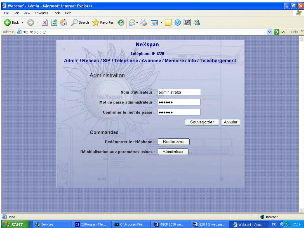 AASTRA I220 SIP - Mode config. 10.0.0.8 - 2
