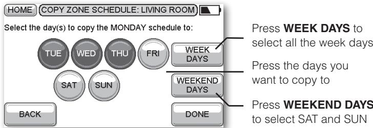 HONEYWELL EVOTOUCH - To copy the schedule to other days - 2