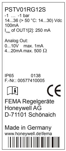 HONEYWELL PST-R - Plaque d'identification du fabricant - 1