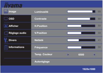 IIYAMA PROLITE X2377HDS - MENU DES PARAMÈTRES DE RÉGLAGE - 1
