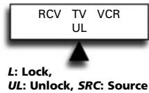 RCV TV VCR UL L: Lock, UL: Unlock, SRC: Source