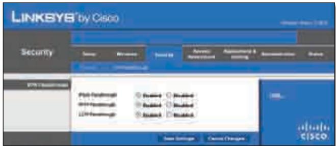 LINKSYS WRT320N - Security > VPN Passthrough (Seguridad > Paso atramVES deVPN) - 1