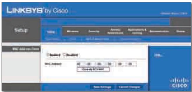 LINKSYS WRT320N - Setup > MAC Address Clone (Configurazione > Clonazione indirizzo MAC) - 1