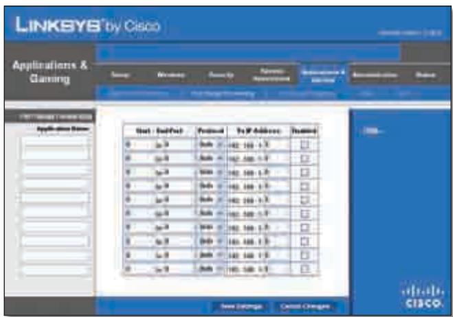LINKSYS WRT320N - Applications and Gaming > Port Range Forwarding (Applicazioni e giochi > Inoltro intervallo porte) - 1