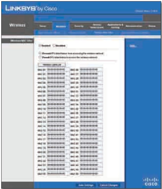 LINKSYS WRT320N - Sans fil > Filtre MAC sans fil - 1