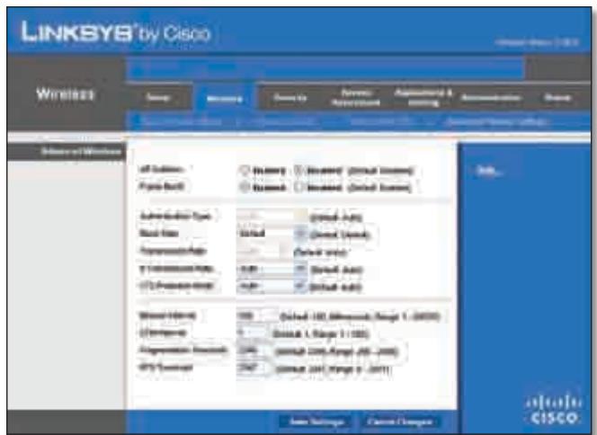 LINKSYS WRT320N - Wireless > Advanced Wireless Settings (Inalámbrico > Parametros inalámbricos avanzados) - 1