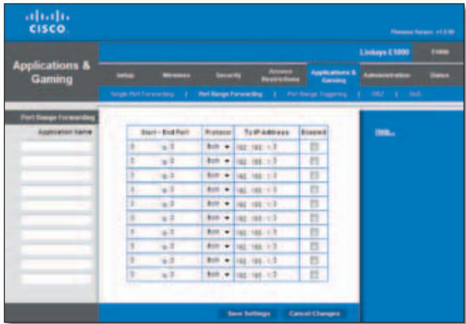 LINKSYS E1000 - Applications and Gaming > Port Range Forwarding - 1