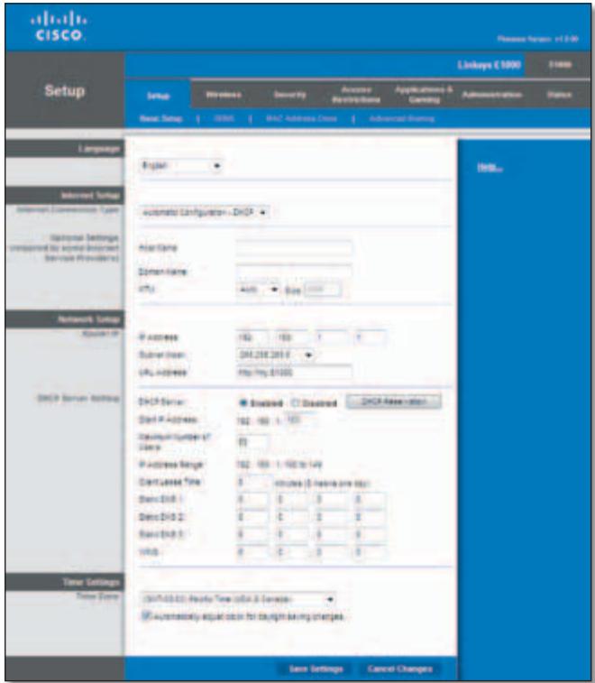 LINKSYS E1000 - Setup > Basic Setup - 1