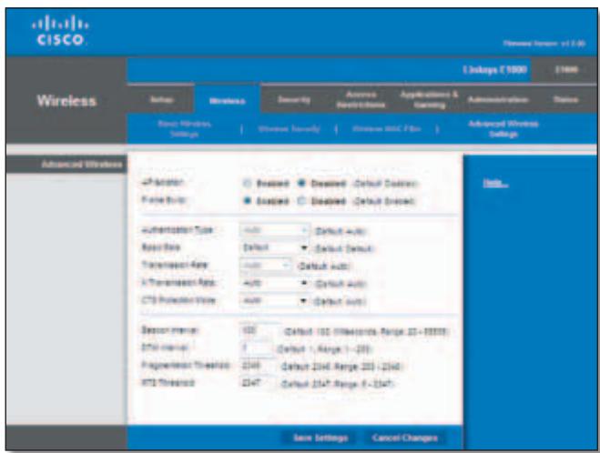 LINKSYS E1000 - Wireless > Advanced Wireless Settings - 1
