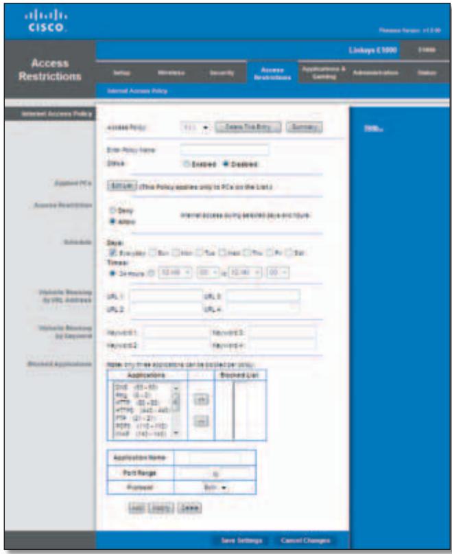 LINKSYS E1000 - Access Restrictions > Internet Access - 1