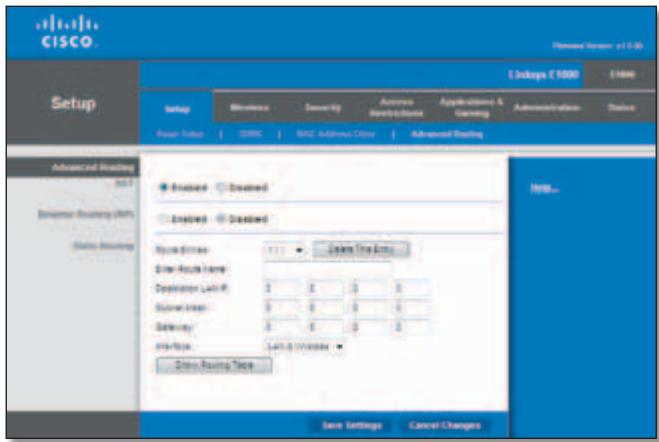 LINKSYS E1000 - Setup > Advanced Routing - 1