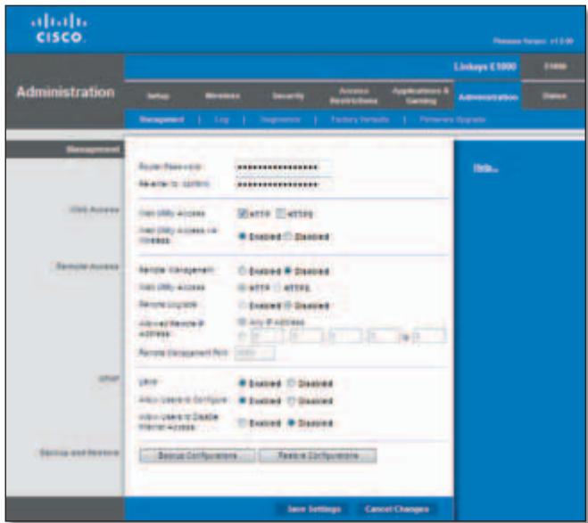 LINKSYS E1000 - Administration > Management - 1