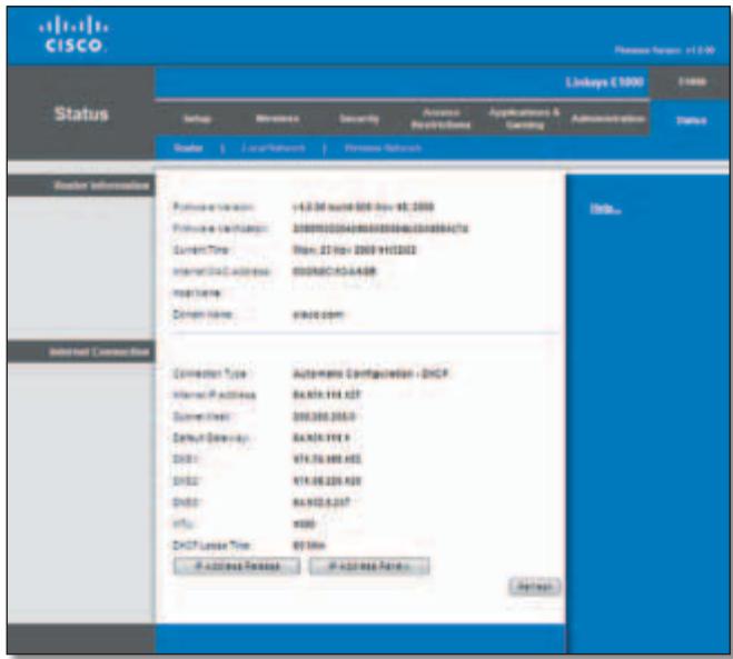 LINKSYS E1000 - Status > Router - 1