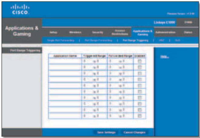 LINKSYS E1000 - Applications &amp; Gaming > Port Range Triggering - 1