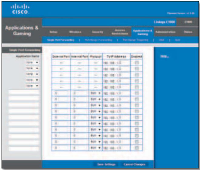 LINKSYS E1000 - Applications and Gaming > Single Port Forwarding - 1