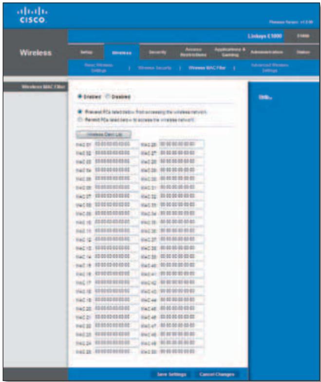 LINKSYS E1000 - Wireless > Wireless MAC Filter - 1