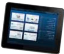 Tablet displaying a grid of digital interface elements with Chinese text labels and icons