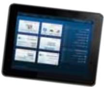 Tablet displaying a grid of document thumbnails with Chinese text labels, likely representing user interfaces or sections.