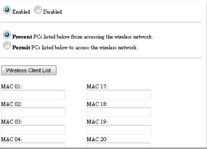 LINKSYS WAP300N - Stel als volgt het MAC-filter in: - 1